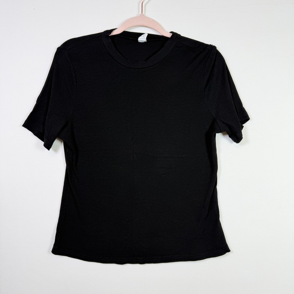 UNBRANDED Black Ribbed Short‎ Sleeve Crew Neck T-Shirt XL